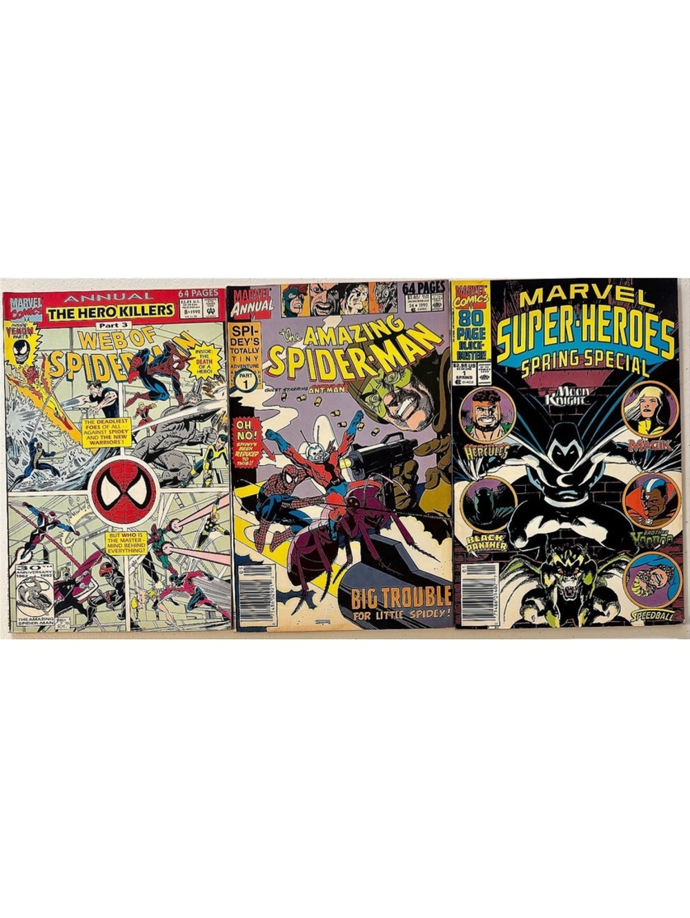 3 Vtg 1990s Marvel Comics Super Heroes Spring #1 Spiderman #24 & Web of #8 VG